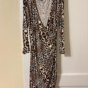 Bebe Leopard Print Long Sleeve Dress
